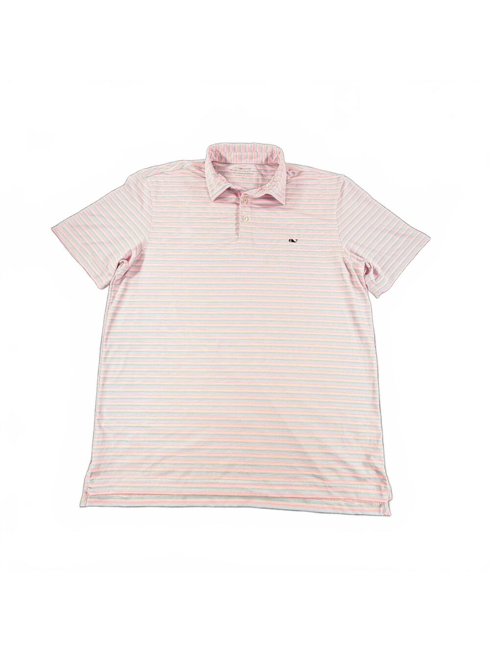 Men's Vineyard Vines Sankaty Performance Polo Size Large, Pink & Blue Stripe